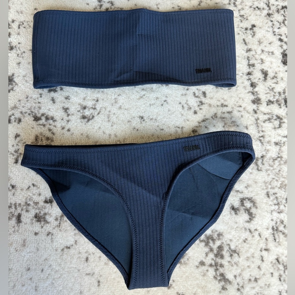 Navy Triangl Strapless Bandeau Bikini Set